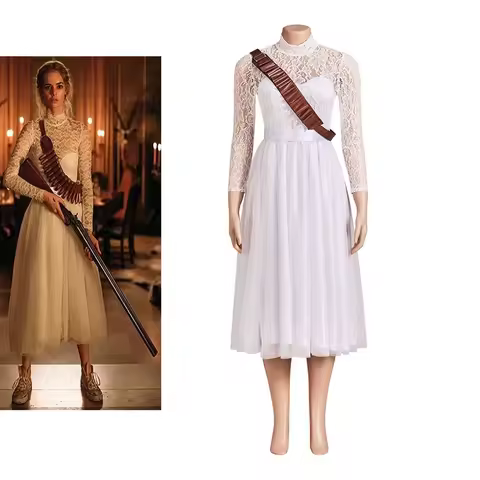Horror Movie Ready or Not Cosplay Costume Women Fantasia White Lace Dress Battle Uniform Halloween G