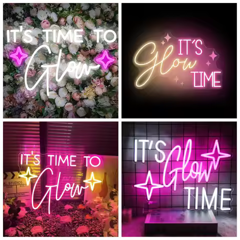 It's Time To Glow Neon Sign USB Dimmable Neon Light for Beauty Room Hair Salon Drink Bar Nails Wax L