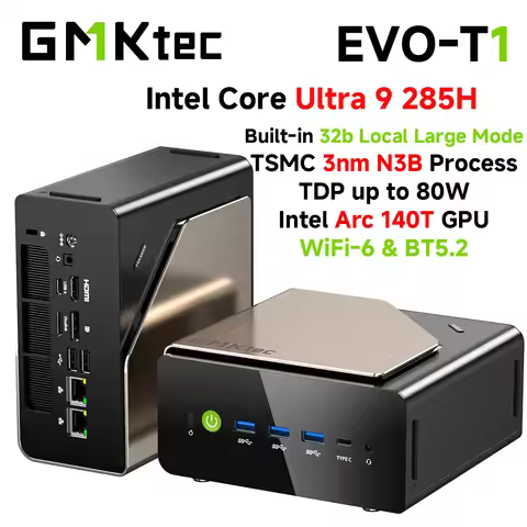 GMKtec EVO-T1 AI Mini PC Intel Core Ultra 9 285H 2*DDR5 3*PCIe4.0 Desktop Supercomputing Center Buil