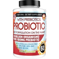 Probiotics 20 Billion CFU Plus 100mg Prebiotic Fiber, 60 Capsules Digestive Enzyme Support, Probiotic Supplement for Women and Men, Advanced Digestive Gut Health