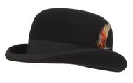 Men's Bowler Derby Hat Wool with Feather Black Derby Hat Satin Lined