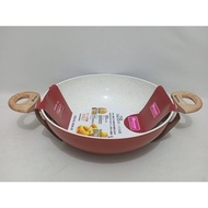 Minowa Wok Pan 28cm Marble Skillet with Wooden Handle WOK-28
