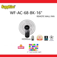 Sapphire WF-AC-68-BK Wall Fan 16” AC Motor 5 Blades Remote Control