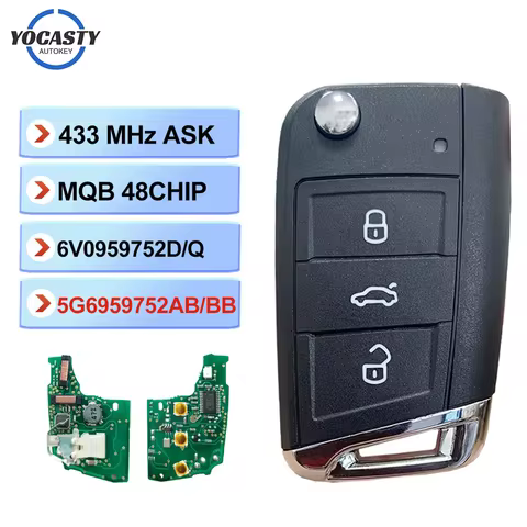 YOCASTY For VW Seat Leon Ateca Golf7 MK7 Touran Polo Tiguan Skoda Octavia MQB48 434MHz Remote Car Ke