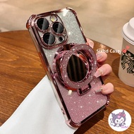 Luxury Magnetic Armor Glitter Mirror Stand Holder Phone Case for OPPO A5i A3X A18 A16 A15 A57 A58 A5