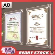 A0 Size Wall Mounted Clear Acrylic Paper Photo/Certificate Frame with Screw
