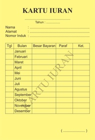 Cetak Kartu Iuran Bulanan SPP Sekolah Infaq Bisa Request Desain