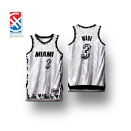 MIAMI HEAT WADE WHITE BLACK X HG CONCEPT  Fully sublimated 3 D  Breathable vest, summer basketball j