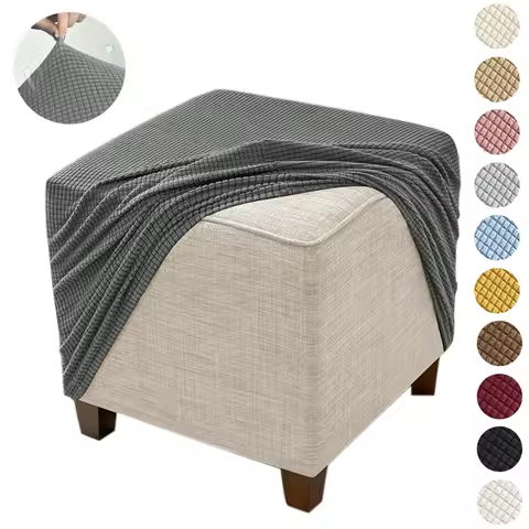 1PC Jacquard Stretch Ottoman Slipcover Polar Fleece Fabric Footstool Protector Anti-Scratch Classic 