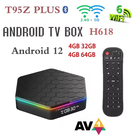 T95Z Plus Android 12 TV BOX RGB Light 8K Ultra HD 2.4G/5G Wifi6 4GB 32GB 64GB Allwinner H618 Quad Co