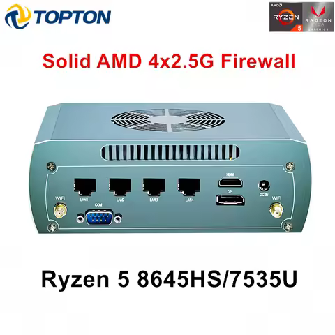 Topton Solid FU04 Firewall Mini PC AMD Ryzen 5 8645HS 7535U 4*Intel 2.5G LAN 2*DDR5 2*NVMe NAS Compu