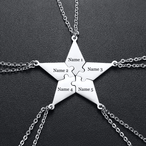 5 PCS/Set BFF Puzzle Pendant Necklace for Best Friends Sisters Brothers Personalize Name Custom BFF 