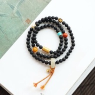 天然降真香手鏈 搭配多寶925銀五條經隔珠 和田玉跑環 新中式手鏈