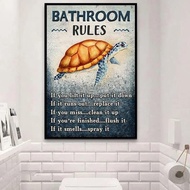 Sea Turtle Bathroom Rules Poster Wall Art Home Decor Canvas Framed 24x36