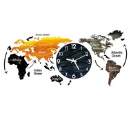 [Meimeier] World Map Wall Clock Terrain Chart Wall Clock Living Room High-End Clock Home Hanging