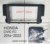กรอบจอแอนดรอยด์ หน้ากากวิทยุ หน้ากากวิทยุรถยนต์ HONDA CIVIC FC ปี 2017-2022 สำหรับเปลี่ยนเครื่องเล่นดีวีดี ทั่วไปแบบ 2DIN77"_18cm.