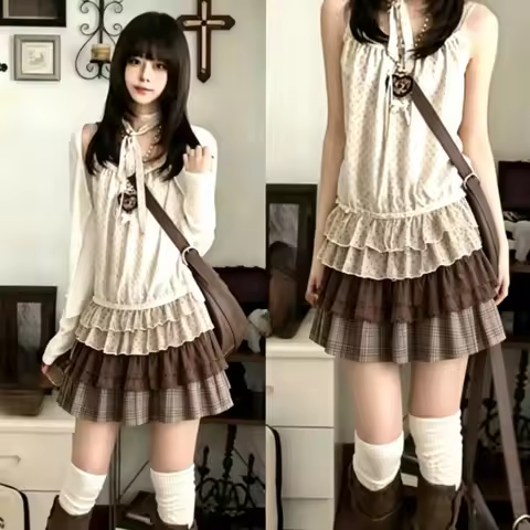 Y2K Japanese Daily Casual 3 Piece Matching Suit Women French Vintage Retro Crop Top Mini Skirt Autum