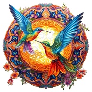 WOODBESTS Wooden Jigsaw Puzzle for Adults, Mandala Hummingbird Puzzle (M, 200pcs, 11.8"x11.8") Beaut