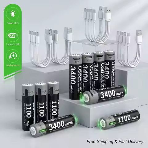AA AAA USB Li-ion Rechargeable Batteries 1.5V 3400mWh AA 1100mWh AAA Lithium Battery