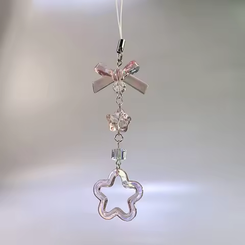 【NN77】Y2K Pink Bowknot Flower Phone Chain Cute Sweet Mobile Phone Lanyard Keychain Girly Cell Phone 