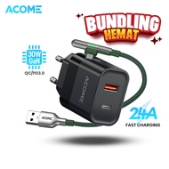 ACOME Bundling Hemat Charger GaN 30W Dual Port Fast Charging (ACG30 Pro) + Kabel Data Gaming Fast Ch