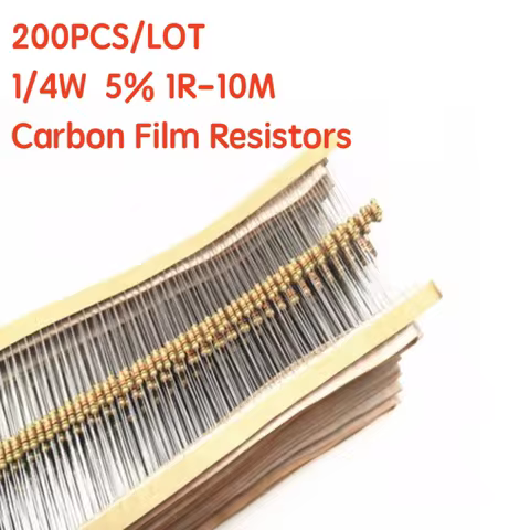 200PCS 1/4W Carbon Film Resistors 5% 1R-10M 10R 47R 56R 100R 220R 1K 4K7 6K8 100K 330K 560K 1M ohm C