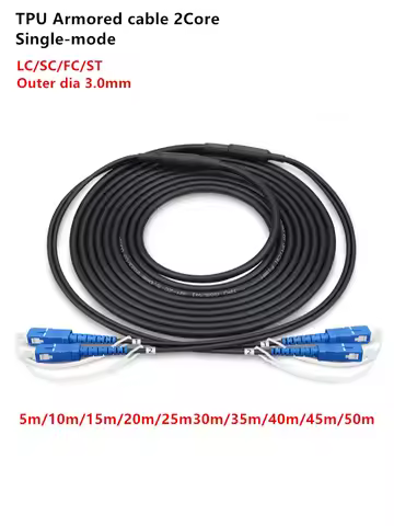 TPU Armored Fiber optic Patchcord 2 cores,jumper 3mm,Singlemode Outdoor,5m,10m,15m,20m,25m,30m,35m,4