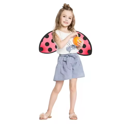 Foldable Mesh Ladybug Wings Lightweight Kids Costume Party Performance Cosplay Wing for Girls Cospla