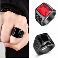 Cincin Klasik Men's Hip hop 316L Stainless Steel Square Black/Ruby Party Ring