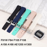 Watch Band Strap Replacement For Black PU Resin Wrist Strap 18mm F91W F84 F105 F108 A158 A168 AE1200