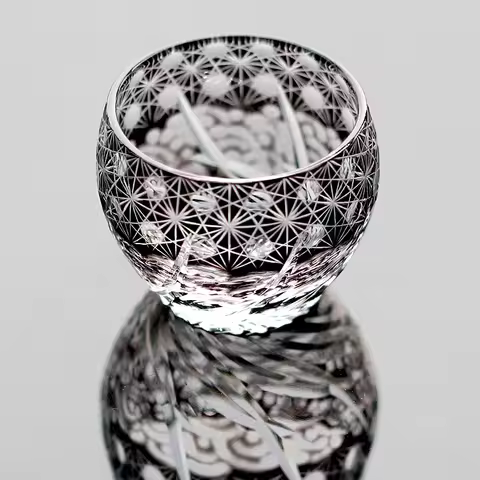 Japanese Traditional Craft Edo Kiriko Shochu Sake Cup Glass Red Blue Green Hand Cut To Clear 60ml Sh