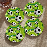 4pcs 2D Flat Green Football Pattern Wooden Round Coasters Unique Desktop Decor Sports Event Decor Id