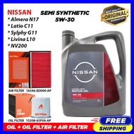 (ENGINE OIL + OIL FILTER + AIR FILTER) Nissan 5W30 Semi Synthetic Engine Oil (4L) - ALMERA / LIVINA / LATIO / SYLPHY G11 / NV200 5W-30