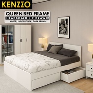 Katil Queen Kayu With Laci Bawah / Queen Bedframe With Headboard With Drawer - Snow Queen - KENZZO