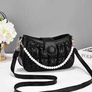 Small Bag Female  Fashion Rhombus Mini Chanel Style Bead Necklace Shoulder Crossbody Hand Bag Pink One