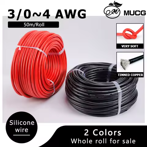 50m/roll High power Silicone wire Black Red Silicone cable UPS DC AC Electric extension cable 4AWG 2