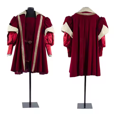 17th Century Tudor Regency King Prince Costume Men's Rococo Colonial Noble Red Velvet Uniform Suit R