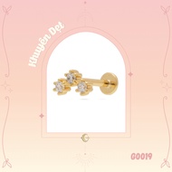 [1 piece] Dome-shaped gold earrings/earrings with 3 stones.G19