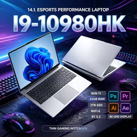 14.1" FHD Ultra Slim Laptop, i9-10980HK, 32GB RAM 2TB SSD, WiFi6 BT5.2, Backlit Keyboard, Light Port