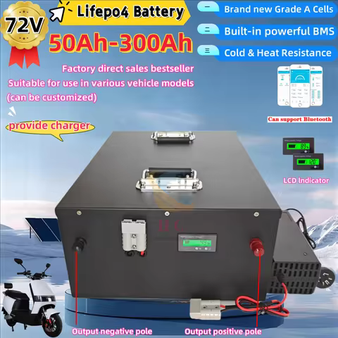 Waterproof 72V Lithium Battery 50Ah 70Ah 90Ah 100Ah 120Ah 150Ah 180Ah 200Ah 300Ah Lifepo4 for 7KW 10