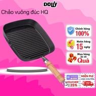 Solid Wooden Rolled Square BBQ Cast Iron Pan, Cast Iron Pan For Convenient Gas Stove For Every Portable Family