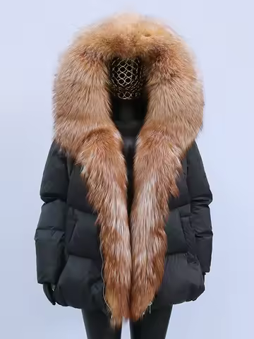 Fashion Outerwear Luxury 20234Winter Women Coat White Duck Down Jacket Super Large Real Silver Fox F