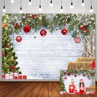 9x6ft Winter Christmas Backdrop for Photography Rustic Wood Xmas Tree Snowflake Wall Gift Bell Haystack Family Kids Portrait Background Holiday Party Decorations Banner Photo Booth Studio Props