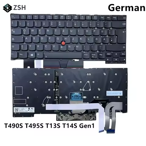 GE GR German Backlit Laptop Keyboard for Lenovo Thinkpad T490S T495S T13S T14S Gen1 Laptop Backlit k