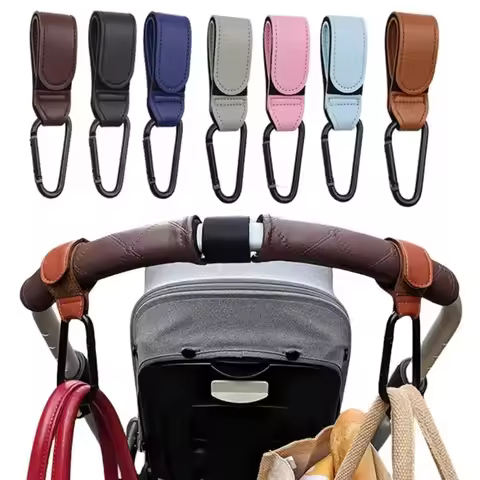 2pcs Leather Stroller Hook Baby Stroller Hook Carabiner Hook Velcro Hook Walking Universal Hook Arti