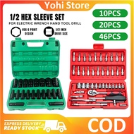 10/20/46PCS 1/2 Inch Long Impact Socket Set Black Deep Box Set Tool Set Socket Wrench Set Tool Conve