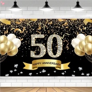 Golden 50th Wedding Anniversary Decorations, Happy 50th Anniversary Banner Backdrop, 50 Year Wedding