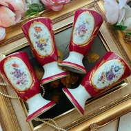1940年代法國製 Limoges 手繪花卉高腳古董杯 花瓶 庫存品完整