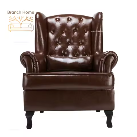 #Antique Living Room Chairs PU Leather Lounge Chesterfield Leisure High Back Wing Chair Armchairs fo