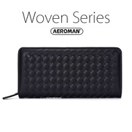Exchange Gifts Hand-Woven Short Wallet Horizontal Men Long Woven Coin Purse BV Style Bag Leather